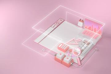 Wall Mural - 3d rendering of laptop and website.
