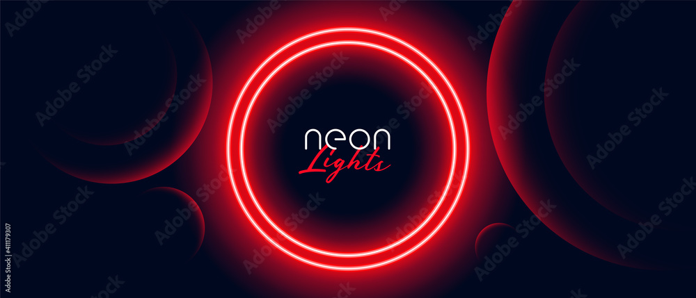 red neon circle light frame banner design - obrazy, fototapety, plakaty 