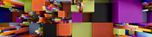 Multicolored 3D Block Background. Tech Wallpaper With Vibrant Colors. 3D Render 