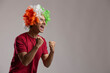 © IndiaPix - young man wearing tricolour wig and cheering, independence day
