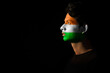 man looking sideways with tricolour painted on his face, independence day	