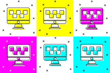 Wall Mural - Set Computer call taxi service icon isolated on color background. Vector.