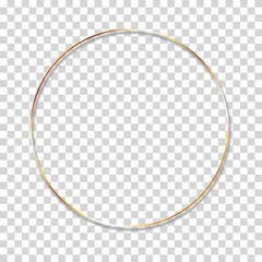 round gold metal frame with shadow on transparent background