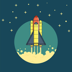 Poster - spaceship launching on the sky nighttime, rocket launching on the night sky, rocket launching illustration, rocket vector