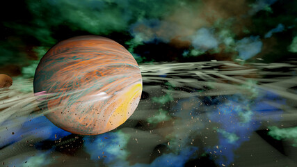 Wall Mural - Planet surrounded by asteroid debris