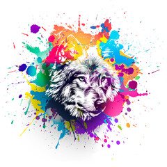 Wall Mural - wolf head with creative abstract elements on white background