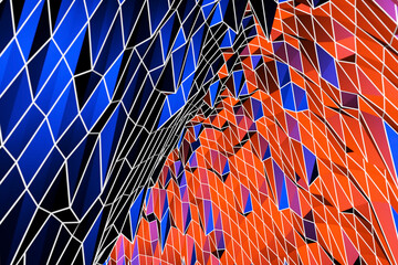 Poster - 3D abstract background colorful decoration, blue and red pattern, 3d  illustration. Cover template, geometric shapes, modern minimal banner.