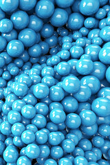Poster - Flowing blue spheres. 3D creative illustration. Abstract background with geometric shapes. Trendy cover design. Ads banner or brochure template. Modern dynamic wallpaper
