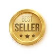 Gold medal for best seller. Professional golden trophy award with text and stars vector illustration. Prize for best sales in contest isolated on white background