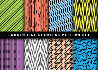 seamless broken line pattern collection, set of geometric broken line pattern vector on colorful bac