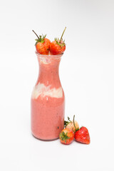 Wall Mural - Fresh strawberry yogurt smoothy with fruit