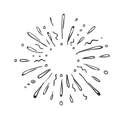 Poster - Doodle starburst. Hand drawn explosion. Outline splash with drops. Black and white sketch. Contour firework or isolated star light. Decorative simple round frame. Vector minimal diverging sunbeams