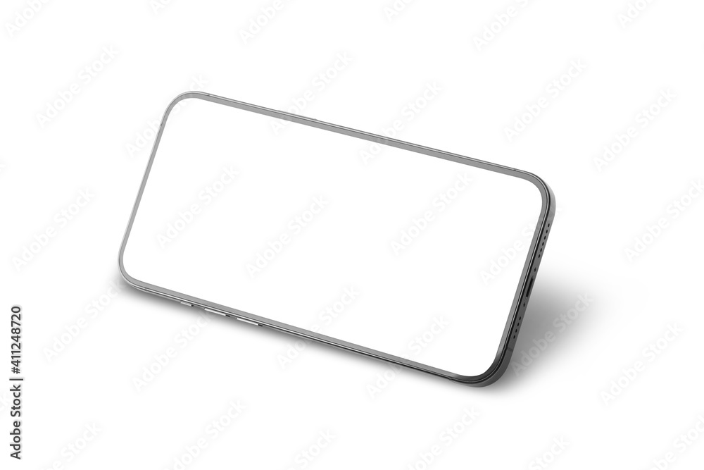 Black mobile smartphone mockup with blank screen isolated on white ...