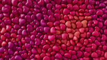 Multicolored Heart Background. Valentine Wallpaper With Pink, Orange And Red Love Hearts. 3D Render 