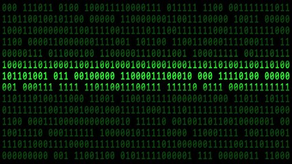 Poster - Abstract motion over varying green binary code background in 4K - brightening via light bar in vertical movement - endless loop