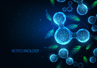 Wall Mural - Futuristic biotechnology, green chemistry science banner concept with low polygonal molecules