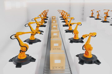 Wall Mural - concept business and industry 4.0 modern technology factory,smart industrial plant automation arm ro