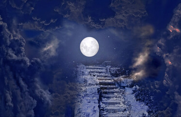 Wall Mural - stairway to the skies, full moon