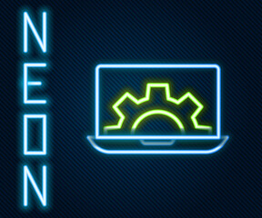 glowing neon line software, web development, programming concept icon isolated on black background. 