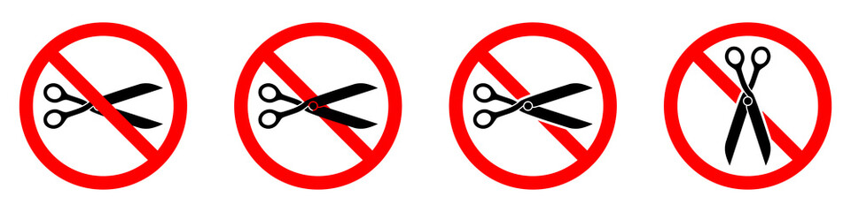Poster - stop or ban red round sign with scissors icon. scissors is prohibited