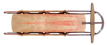 Vintage, Faded Wooden Sled With Metal Runners. Isolated.