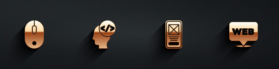 Set Computer mouse, Front end development, UI or UX design and Web and graphic icon with long shadow. Vector.