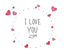I Love You Message With Hand Draw Hearts - Flat Lay