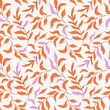 Seamless pattern with flat minimalism leaves. Hand drawn illustration. Texture for print, fabric, textile, wallpaper.