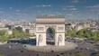 sunny day paris city famous traffic circle triumph arch square aerial panorama 4k france