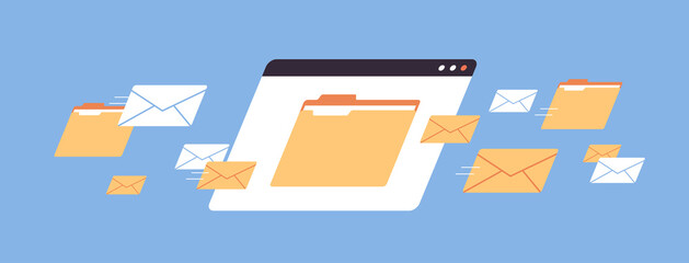 Poster - folders mail envelopes cloud internet data file icon documents browser window horizontal vector illustration