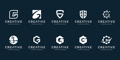 Set of abstract initial letter G logo template. icons for business of fashion, sport, automotive,