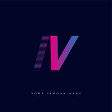Initial Letter Logo IV Colored Blue And Magenta With Striped Composition, Vector Logo Design Template Elements For Your Business Or Company Identity.