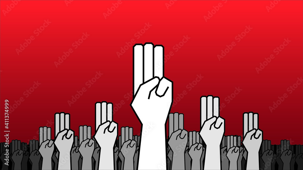 3 Finger Hands fight dictator for freedom - obrazy, fototapety, plakaty 