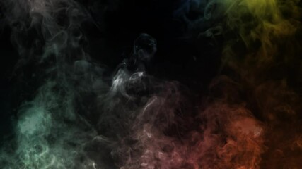 Wall Mural - rainbow smoke rising against black background 4k loop features smoke rising and billowing with rainb