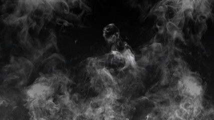 Wall Mural - Smoke Rising Against Black Background 4K Loop features smoke rising and billowing against a black background in a loop