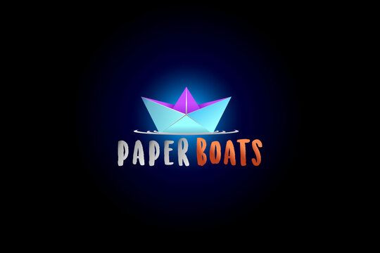 paper boat overlapping logo colorful vector emblem illustration design