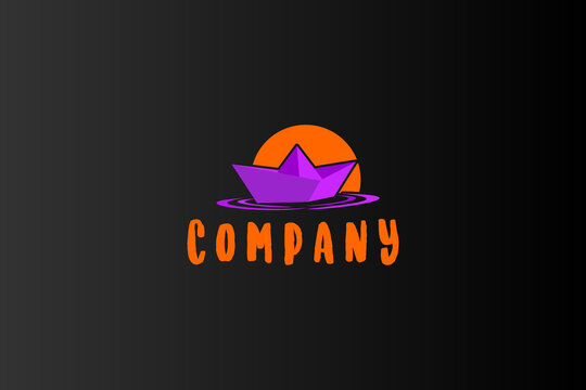 paper boat overlapping logo colorful vector emblem illustration design