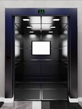 Fototapeta  - Empty elevator cabin with blank LED screen. 3D illustration