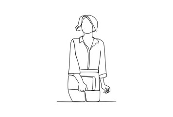 Wall Mural - Business woman standing and relax. Continuous one line drawing