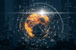 particle earth with technology network circle over the photo blurred of cityscape background, technology and innovation, futuristic and cloud computing, internet of thing and 3d rendering,concept