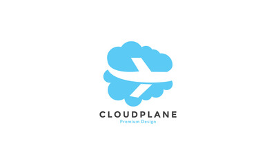 Wall Mural - blue cloud with plane modern logo vector icon symbol design graphic illustration