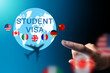 Air travel on a student visa. Concept of buying an air ticket for travel on a student visa. Foreign undergraduate approval. Assistance services for obtaining a student visa. Education abroad.