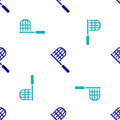 Blue Butterfly net icon isolated seamless pattern on white background. Vector.