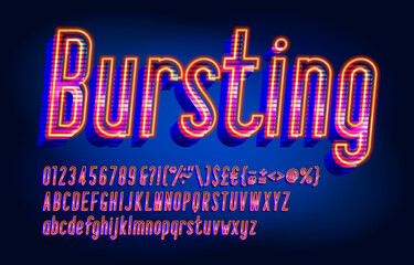 Poster - Bursting alphabet font. 3D effect bright letters, numbers and punctuations. Uppercase and lowercase. Retro-futuristic vector typescript for your typography design.
