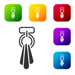 Sticker - Black Towel on a hanger icon isolated on white background. Bathroom towel icon. Set icons in color square buttons. Vector.