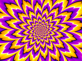 Wall Mural - yellow and purple flower blossom. optical expansion illusion.