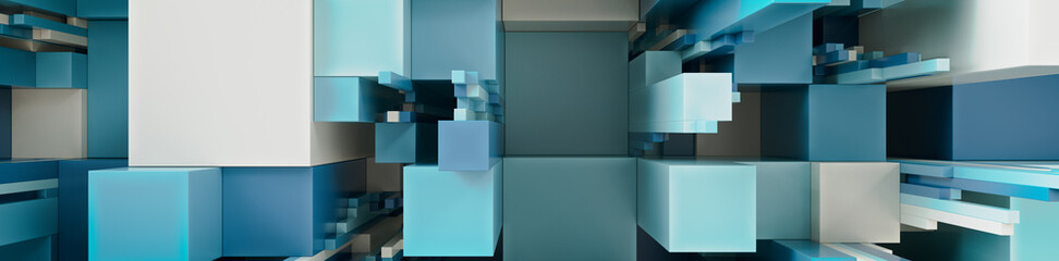 Multicolored 3D Block background. Tech Wallpaper with Natural Aqua hues. 3D Render 