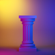 Empty Classic Column On Multicolored Background. 