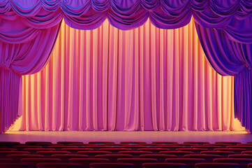 Wall Mural - empty theater curtains with colour lighting. 3d illustration