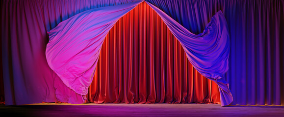 Wall Mural - theater stage with colour lightings. theater curtains in motion.